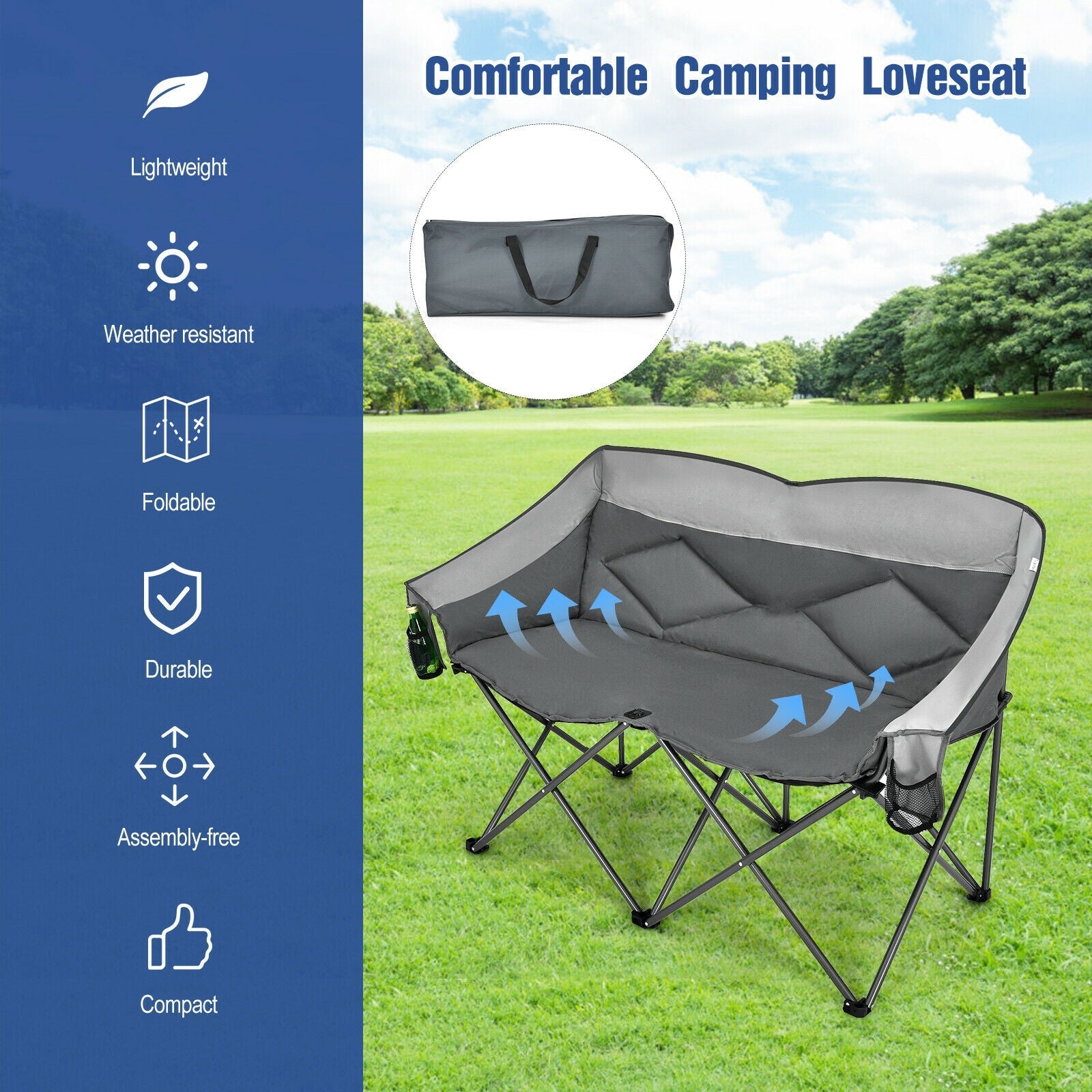 Folding Camping Chair with Bags and Padded Backrest